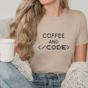 Coffee and Code Tee Funny Code Programmer IT T-shirt Tee Mens Womens Ladies Dad Gift Geek Nerd Present Coder Computer Science Tech Developer
