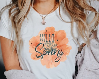 Hello Spring Shirt, Cute Spring T-shirt, Spring Clothing, Spring T-shirt, Cute Shirts For Women, Women Shirts, Shirts For Women