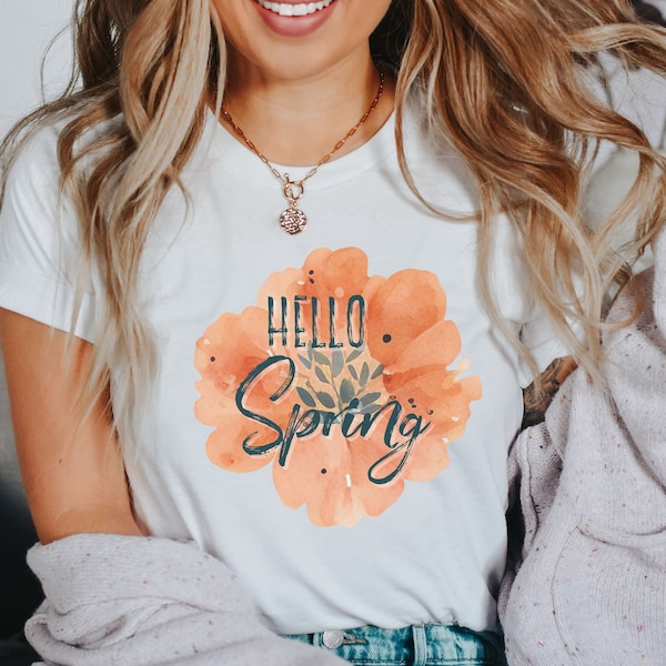 Hello Spring Shirt, Cute Spring T-shirt, Spring Clothing, Spring T-shirt, Cute Shirts For Women, Women Shirts, Shirts For Women