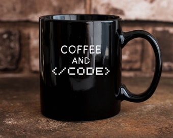 Coffee and Code Funny Ceramic Mug Code Programmer IT Mug Mens Womens Ladies Dad Gift Geek Nerd Present Coder Computer Science Tech Developer
