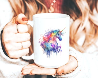 Unicorn Watercolor, Rainbow Unicorn, 18oz Mug, 20 oz Mug, Gift for Her, Gift for Mom, Gift for Unicorn Lover, Gift for Aunt