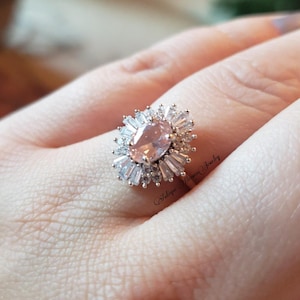 Victoria Morganite Ring Sterling Silver Vintage Peachy Pink Morganite Engagement Ring For Women Dainty Promise Ring Anniversary Gift For Her