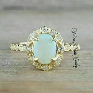 Natural Opal Ring, Vintage Opal Ring, Dainty Ring, unique anniversary Ring, Art Deco Ring, Gift For Women