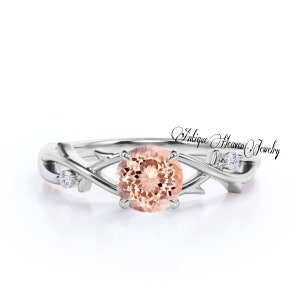 Bague de fiançailles en morganite vintage, taille ronde, pierre rose, argent sterling, alliance faite main, cadeau pour elle