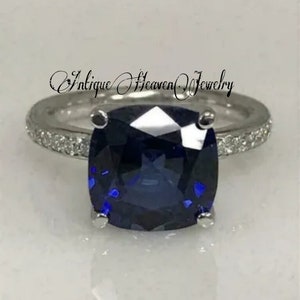 Cushion Sapphire Ring, Wedding Ring, Blue Sapphire Ring, September Birthstone Solid Silver Anniversary Gift For Her