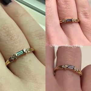 Baguette Alexandrite Ring, Alexandrite Wedding Ring, Yellow Gold Wedding Band, Dainty Ring, June Birthstone Ring, Anniversary Gift For Her