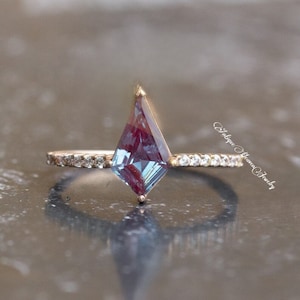 Alexandrite Ring- 14K Rose Gold Vermeil Ring- Engagement Ring Promise Ring Color Changing Stone June Birthstone Anniversary Gift For Her