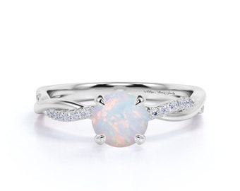 Opal Stacking Ring, Dainty Opal Ring, White Opal Ring, October Birthstone, Sterling Silver, Opal Jewelry Ring, Delicate Opal Ring