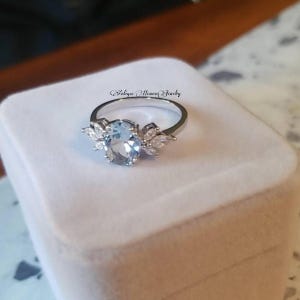 Aquamarine Ring- Sterling Silver Ring- Engagement Ring- Promise Ring- March Birthstone Blue Gemstone Floral Design Birthday Gift For Her