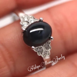 Lindy Star Sapphire Ring 925 Sterling Silver / Blue Star Sapphire Ring for Women
