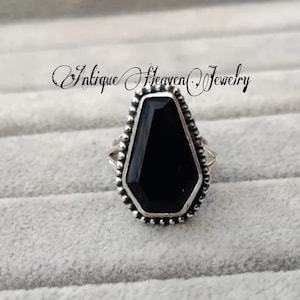 Big Coffin Ring, Black Onyx Ring, Solid Sterling Silver Ring, Black Stone Ring, Gemstone Ring, Gift Ring, Black Onyx Coffin Ring