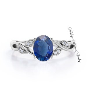 Blue Sapphire Rings  Vintage Blue Gemstone Oval Cut Ring Engagement Ring September Birthstone Birthday Anniversary Gift Her