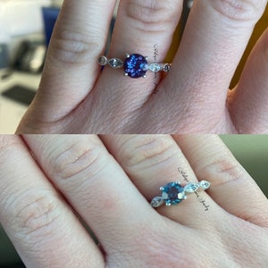 Dainty Alexandrite Ring, Color Change Alexandrite, 925 Solid Silver, Purple Blue Alexandrite, Wedding Engagement Ring