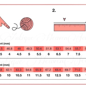 Pu&ograve; includere: Un grafico che mostra come misurare il dito per la misura dell'anello. Il grafico mostra la misura in millimetri e la misura dell'anello corrispondente. Il grafico &egrave; diviso in due sezioni, una per le misure dell'anello da 3 a 8,5 e l'altra per le misure dell'anello da 9 a 14,5.