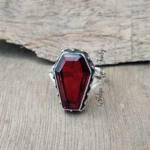 Beautiful Garnet Coffin Ring, 925 Solid Sterling Silver, Coffin Shape Natural Red Garnet Gemstone Ring, Gift Ring, 22K Yellow Gold Fill
