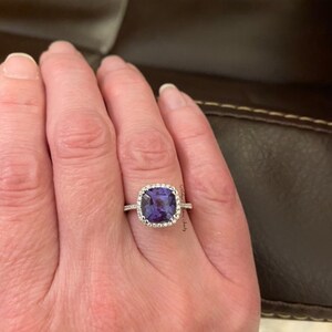 Amethyst Ring, 925 Sterling Silver, Natural Amethyst, Ring For Women, Halo Ring, February Birthstone, Cluster Ring, Cushion Cut Ring