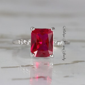 Emerald Cut Ruby Ring, Ruby Ring, July Birthstone, Dainty Ring, Sterling Silver Ruby Ring, Gold Ruby Ring, Gift for her, Minimalist Ring