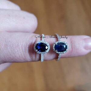 Blue Sapphire Ring in 925 Sterling Silver Oval Cut Gemstone Engagement Promise Ring- September Birthstone- Anniversary Birthday Gift For Her