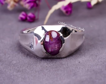 Anel com Rubi Estrela Natural, Anel Estrela, Gema Rubi Estrela, Anel de Prata, Rubi Estrela Natural, Prata de Lei 925, Anel Masculino com Pedra do Mês de Julho