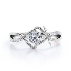 Round Cut Diamond Ring For Women - Twisted Vine Halo Engagement Ring- Simulated Diamond Promise Ring- Anniversary Birthday Gift For Her