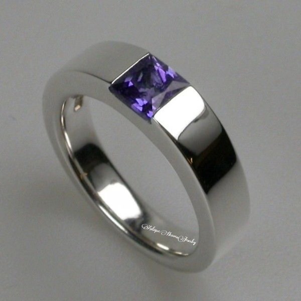 Men's Alexandrite Ring, Simple Band Ring Promise Ring, June Birthstone, Square Cut, Color Changing Ring
