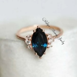 Echtes London Blautopas Ring, Marquise Schnitt, 925 Sterling Silber, Minimalist Ring, Geschenke für Frauen Edelstein Ring Schöner Blautopas Ring