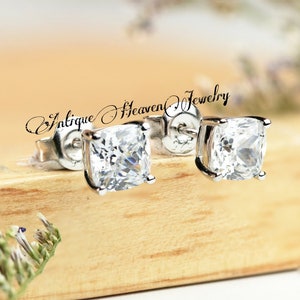Diamond Stud Earrings, 2 Carat Man Made Diamond Simulant Studs, 14k White Gold Plated Silver 4 Prong Set, Birthday Gift
