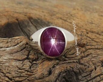 Natural Ruby Star Ring, 925 Sterling Silver, July Birthstone Ring, Natural Ruby Pink Sapphire Ring, Star Gemstone Ring , Gift for Her