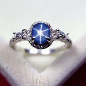 Dainty Star Sapphire Ring Sterling Silver 925 Blue Lindy Star Ring Blue Sapphire Ring