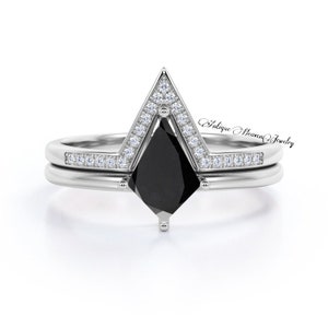 Black Onyx Ring Kite Cut Ring Set Of 2PCS 14K Gold-Sterling Silver Ring Wedding Ring Anniversary Ring Engagement Ring Bridal Gift For Her