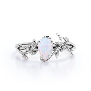 Leaf Opal Ring, Opal Stacking Ring, White Opal Pear Ring, Silver Opal Ring, Sterling Silver Opal Ring, Delicate Opal Ring, Bridesmaid Gift
