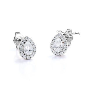 Brilliant Diamond Stud Earring, Pear Diamond Solitaire Earrings Sterling Silver Women Earrings, Women Diamond Earrings