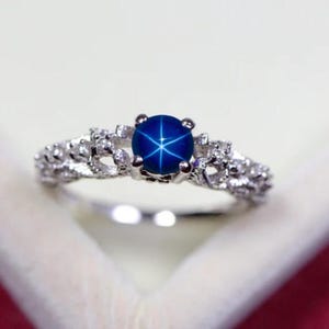 Blue Star Sapphire Ring, Cornflower Star Sapphire Ring, 925 Sterling Silver, Lindy Blue Star Ring, Promise Ring, Women Gift Ring.