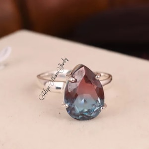 Pear Shape Alexandrite Engagement Ring Color Changing Stone Promise Ring Unique Alexandrite Ring Stylish Women Ring