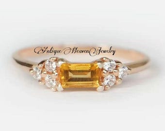 Ring Yellow Topaz-November Birthstone Ring-Yellow Gemstone-Golden Topaz Ring-14k Rose Gold Plated Ring-Golden TOPAZ Jewelry Ring