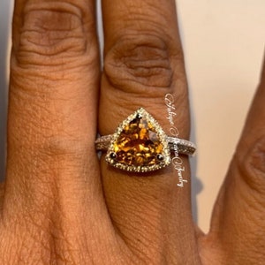 Trillion Cut Topaz Ring November Birthstone Ring Yellow Topaz Ring 925 Sterling Silver Ring Golden Topaz Ring Engagement Promise Ring