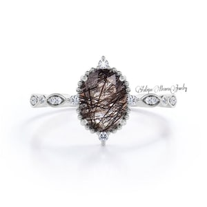 Black Rutilated Quartz Ring For Woman-Birthstone Ring - Natural Quartz Engagement Ring- 925 Sterling Silver Unique Promise Ring Gift For Her
