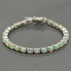 Ethiopian Opal Bracelet, Dainty Opal Bracelet, Real Opal Silver Bracelet , Fire Opal Bracelet, Bridesmaid Gift for Her