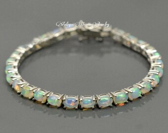 Ethiopian Opal Bracelet, Dainty Opal Bracelet, Real Opal Silver Bracelet , Fire Opal Bracelet, Bridesmaid Gift for Her
