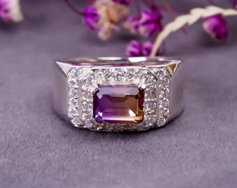 Vintage Ametrine Ring, Natural Ametrine Engagement Ring, 925 Solid Silver, Ametrine Ring, Bio Colour Ametrine Ring, Wedding Ring, Ametrine