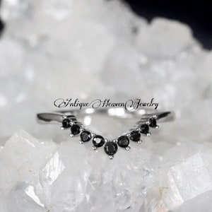 Silver Black Onyx Wedding Band, Delicate Matching Band, Curved Band, Black Stone Band, Engagement Gift For Women