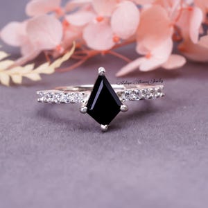 Unique Black Onyx Engagement Ring, Black Onyx Wedding Ring, Black Onyx Bridal Ring Onyx Silver Ring  For Anniversary Gift Black Diamond Ring