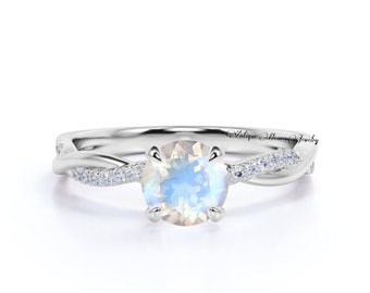Anillo de piedra lunar natural - Plata de ley - Anillo de compromiso para mujer - Anillo de promesa delicado - Piedra natal de junio - Regalo de aniversario para ella