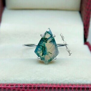 Natural Moss Agate Ring, Gemstone Ring, Wedding Ring, Engagement Ring, Kite Shape Moss Agate Ring, Handmade Ring.