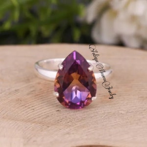 Ametrine Ring, Pear Ametrine Ring, 925 Solid Sterling Silver Ring, Multi Color Ametrine Quartz Color Gemstone Ring, Women Ring, Gift Ring