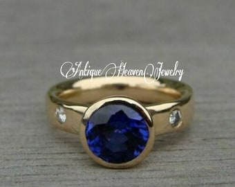 Tanzanite Ring Blue Gemstone Ring, Solitaire Ring Sterling Silver Ring Round Cut Tanzanite Engagement Ring December Birthstone  Gift For Her