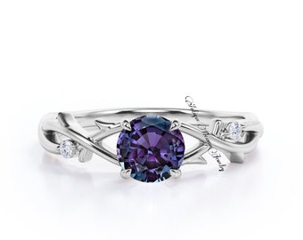 Dainty Alexandrite Ring- Sterling Silver Vintage Ring- Promise Ring - Color Changing Stone June Birthstone- Anniversary Gift For Her