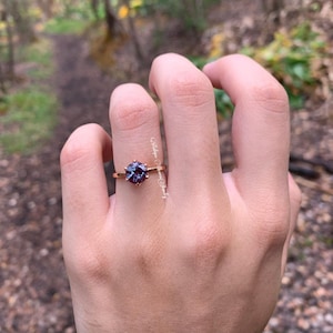 Vintage Alexandrite Engagement Ring Unique Rose Gold Ring Art Deco Ring Round Ring Simple Promise Ring Anniversary  Ring