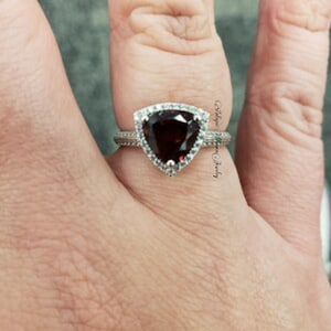 Natural Garnet Ring Trillion Cut Engagement Ring Wedding Ring Solid Sterling Silver January Birthstone Gift For Her