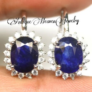 Sapphire Drop Earrings, Deep Blue Sapphire Earrings, Diffuse Sapphire Earrings, Blue Gemstone Earrings